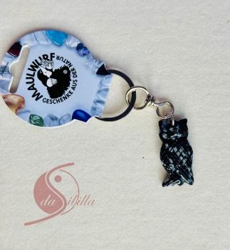 Schlüsselanhänger Eule aus Schneeflockenobsidian – Schutz & Weisheit